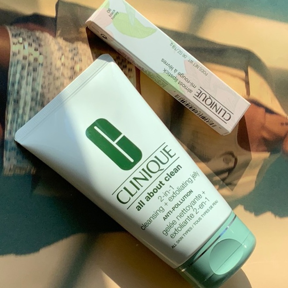 Clinique face cleanser and black honey almost lipstick duo set